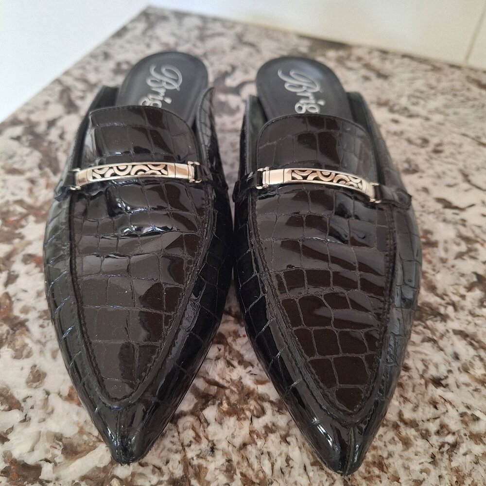 Brighton Black Croc-Embossed Mules